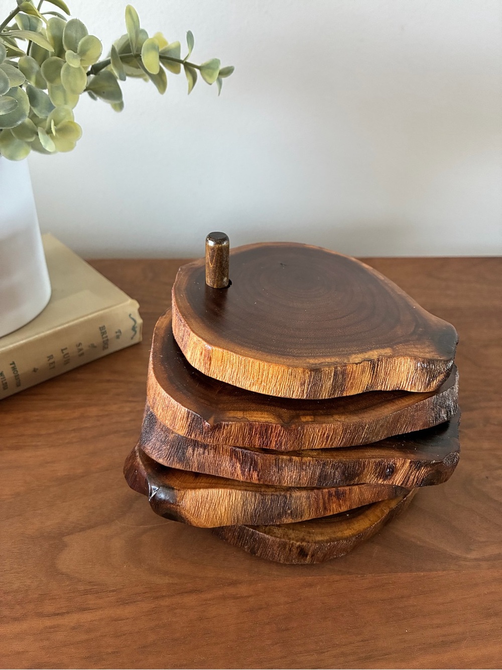 Rustic Live Edge Wood Coaster Set of 4 | Natural Raw Edge Wooden Drink Coasters
